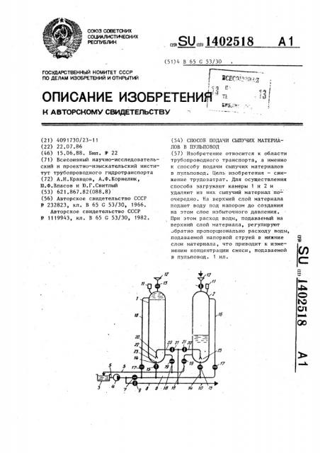 Способ подачи сыпучих материалов в пульповод (патент 1402518)