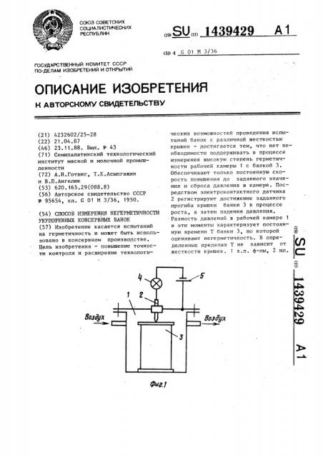 Способ измерения негерметичности укупоренных консервных банок (патент 1439429)