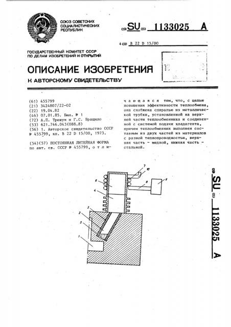 Постоянная литейная форма (патент 1133025)