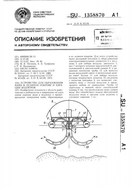Устройство для образования майн в ледяном покрове и аэрации водоемов (патент 1358870)