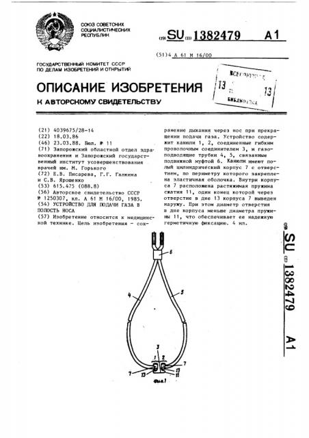 Устройство для подачи газа в полость носа (патент 1382479)