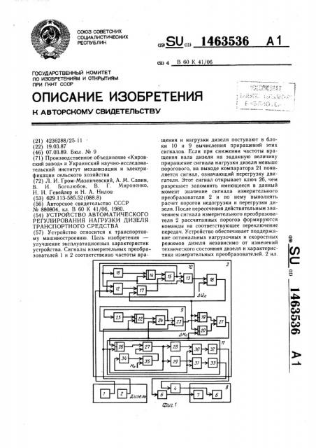 Устройство автоматического регулирования нагрузки дизеля транспортного средства (патент 1463536)