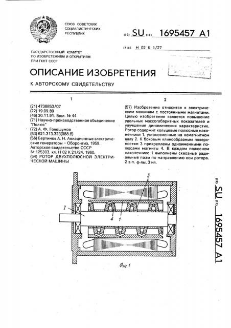 Ротор двухполюсной электрической машины (патент 1695457)