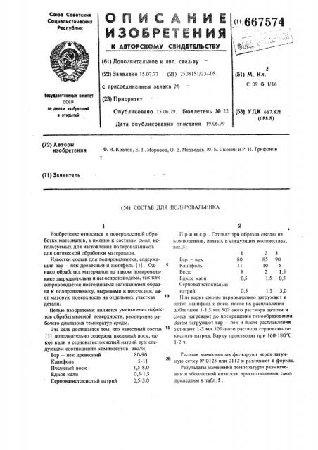 Состав для полировальника (патент 667574)