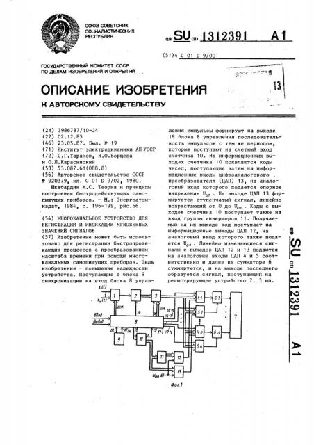 Многоканальное устройство для регистрации и индикации мгновенных значений сигналов (патент 1312391)