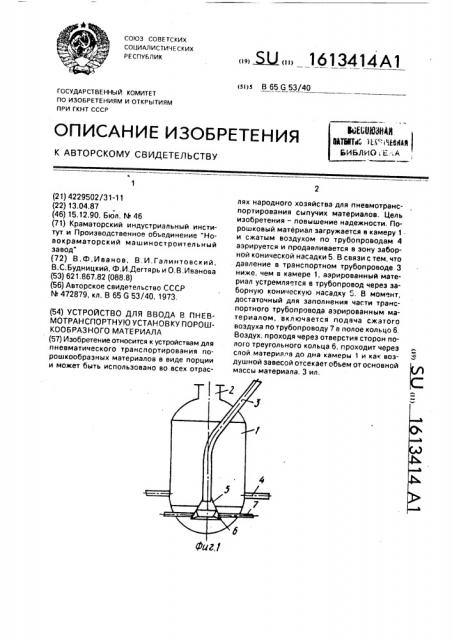 Устройство для ввода в пневмотранспортную установку порошкообразного материала (патент 1613414)