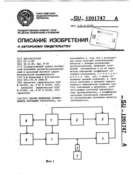 Способ измерения коэффициента затухания ультразвука (патент 1201747)