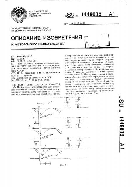 Плуг для гладкой пахоты (патент 1449032)