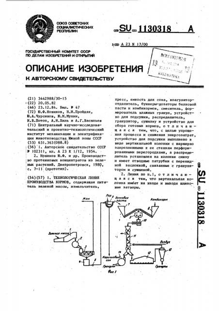 Технологическая линия производства кормов (патент 1130318)