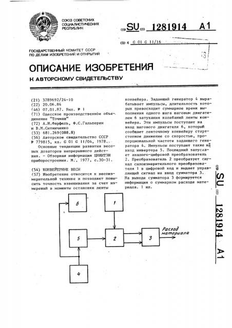 Конвейерные весы (патент 1281914)