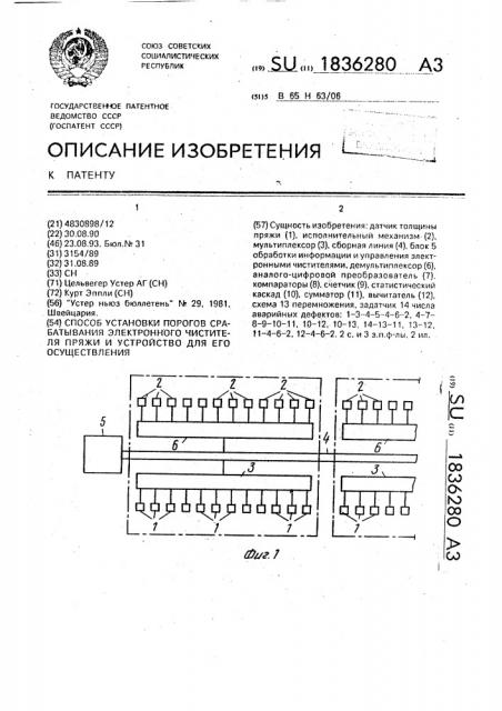 Способ установки порогов срабатывания электронного чистителя пряжи и устройство для его осуществления (патент 1836280)