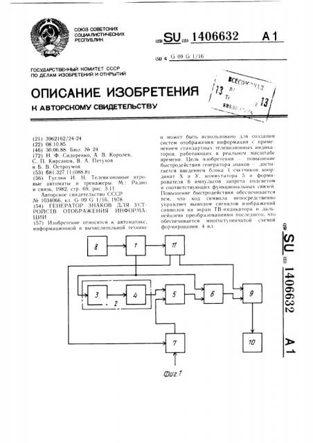 Генератор знаков для устройств отображения информации (патент 1406632)