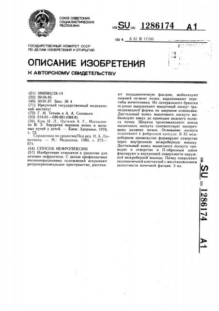 Способ нефропексии (патент 1286174)