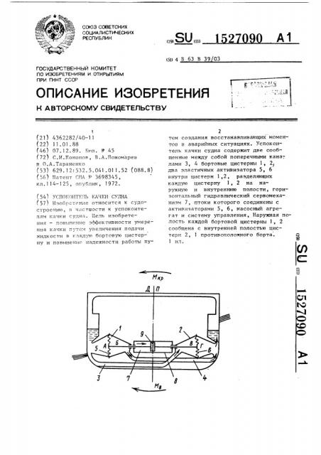 Успокоитель качки судна (патент 1527090)