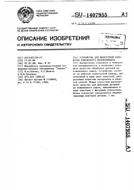 Устройство для жидкостной обработки кожевенного полуфабриката (патент 1407955)