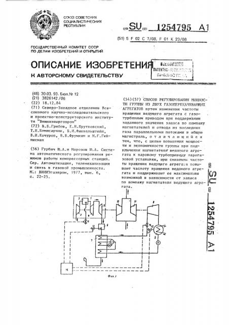 Способ регулирования мощности группы из двух газоперекачивающих агрегатов (патент 1254795)