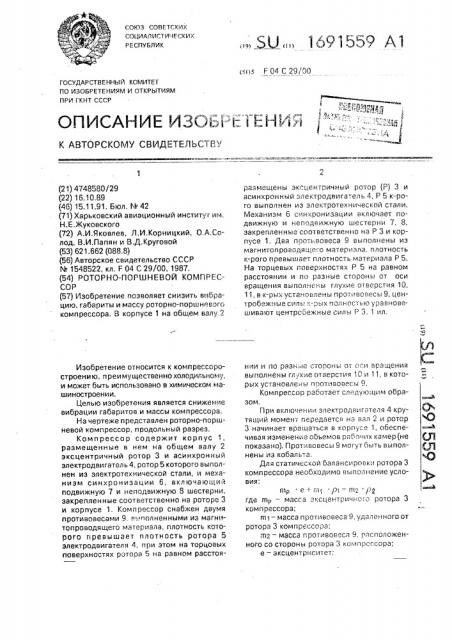 Роторно-поршневой компрессор (патент 1691559)
