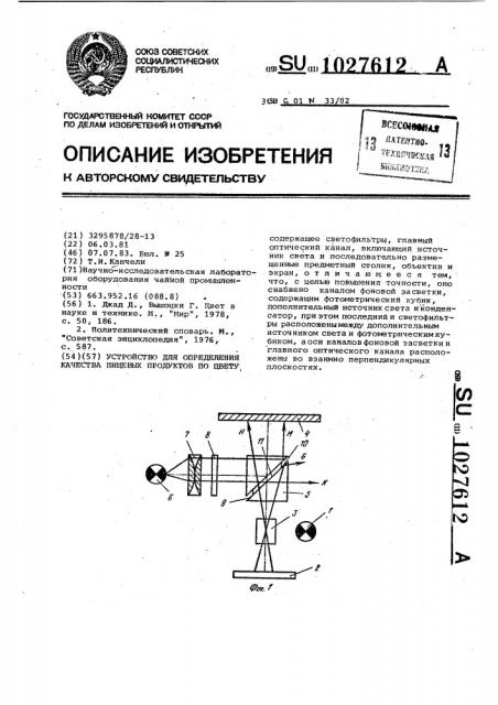 Устройство для определения качества пищевых продуктов по цвету (патент 1027612)