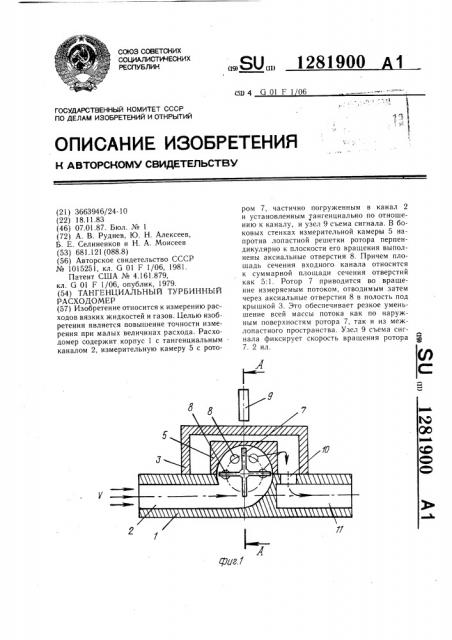 Тангенциальный турбинный расходомер (патент 1281900)