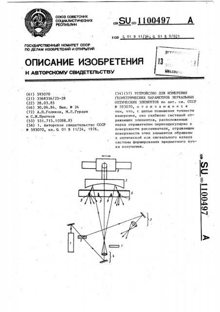Устройство для измерения геометрических параметров зеркальных оптических элементов (патент 1100497)