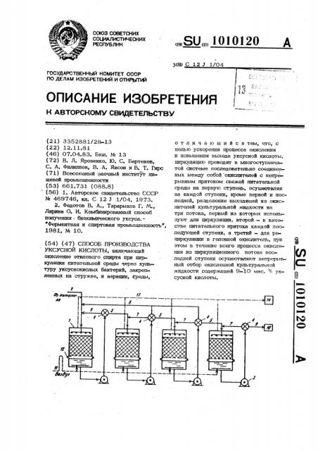 Способ производства уксусной кислоты (патент 1010120)
