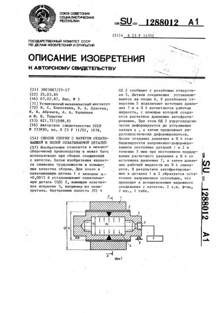 Способ сборки с натягом охватывающей и полой охватываемой деталей (патент 1288012)