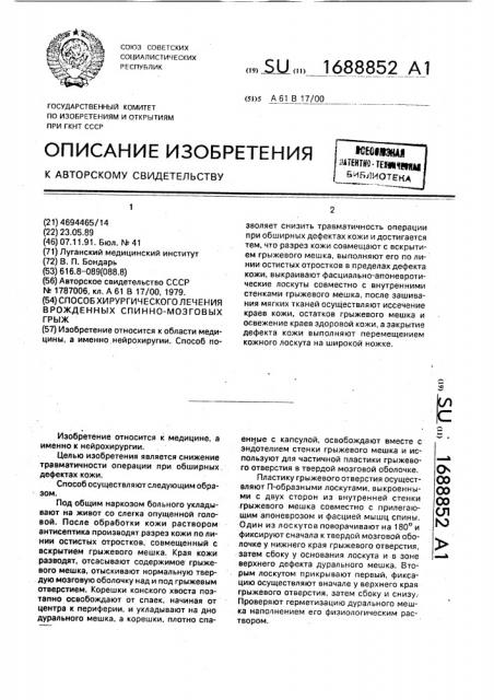 Способ хирургического лечения врожденных спинно-мозговых грыж (патент 1688852)