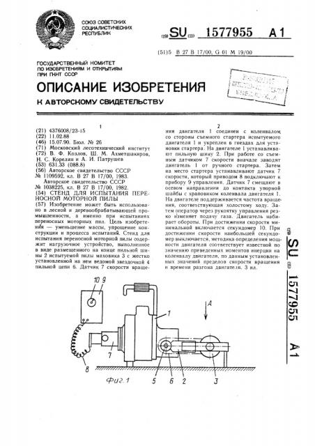 Стенд для испытания переносной моторной пилы (патент 1577955)