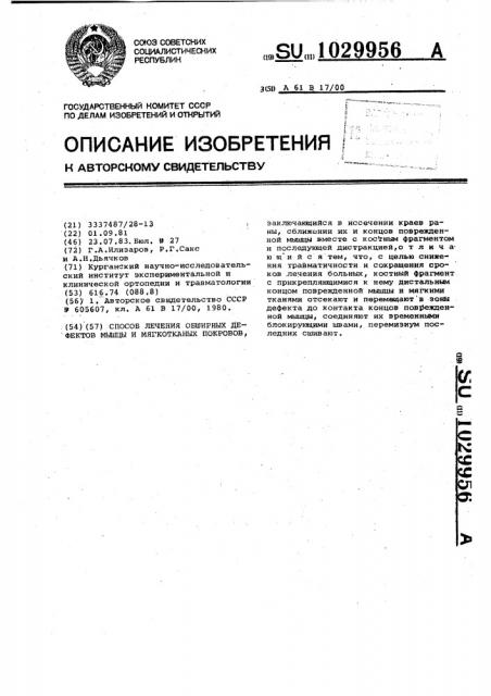 Способ лечения обширных дефектов мышц и мягкотканых покровов (патент 1029956)