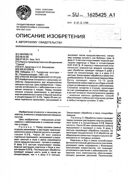 Способ возделывания огурцов (патент 1625425)