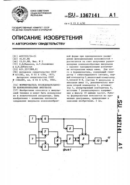 Формирователь последовательности колоколообразных импульсов (патент 1367141)