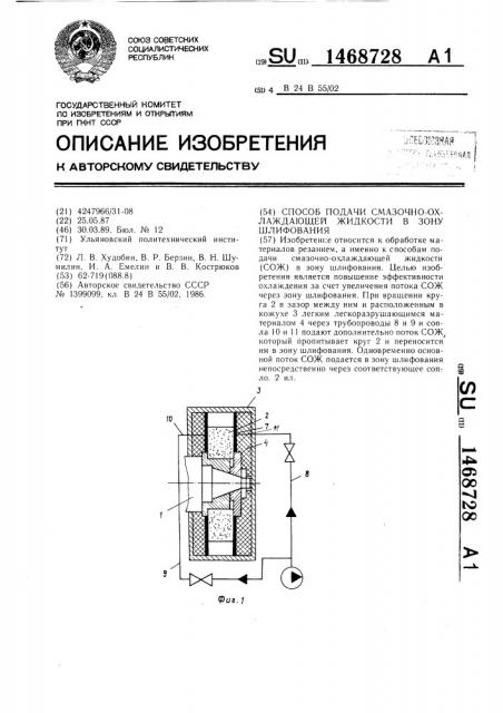 Способ подачи смазочно-охлаждающей жидкости в зону шлифования (патент 1468728)