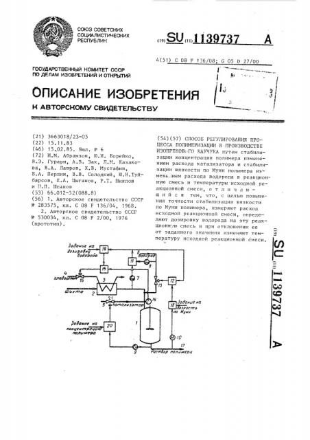 Способ регулирования процесса полимеризации в производстве изопренового каучука (патент 1139737)