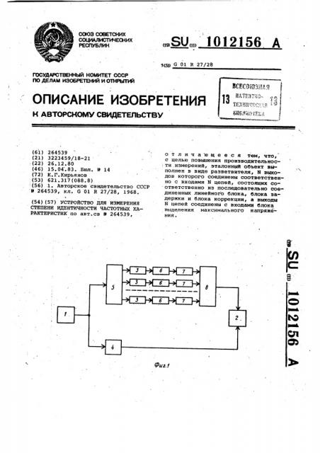 Устройство для измерения степени идентичности частотных характеристик (патент 1012156)