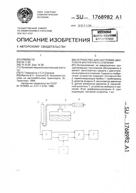 Устройство для настройки двигателя внутреннего сгорания (патент 1768982)