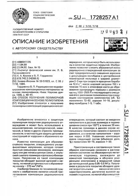 Способ получения полимерной композиции на основе полиэтилена (патент 1728257)