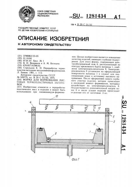 Форма для формования листовых термопластичных заготовок (патент 1281434)