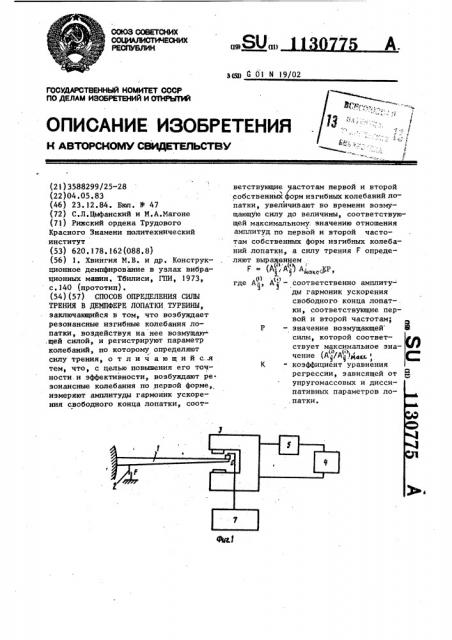 Способ определения силы трения в демпфере лопатки турбины (патент 1130775)