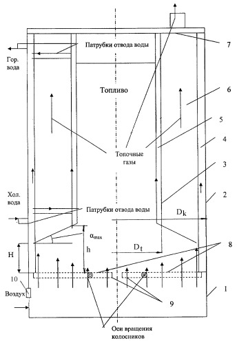 Отопительный котел с верхней подачей угля в зону горения (патент 2357156)
