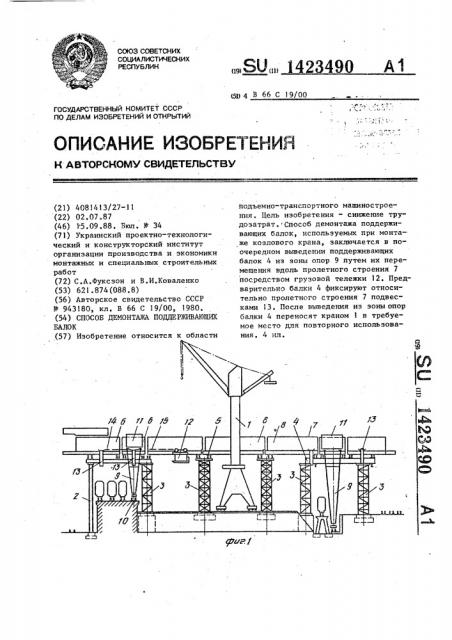 Способ демонтажа поддерживающих балок (патент 1423490)