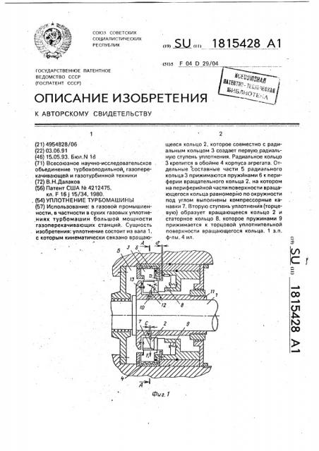 Уплотнение турбомашины (патент 1815428)