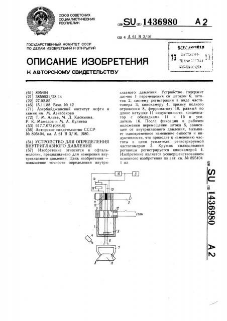 Устройство для определения внутриглазного давления (патент 1436980)