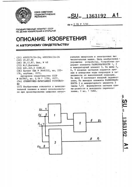 Суммирующе-вычитающее устройство (патент 1363192)