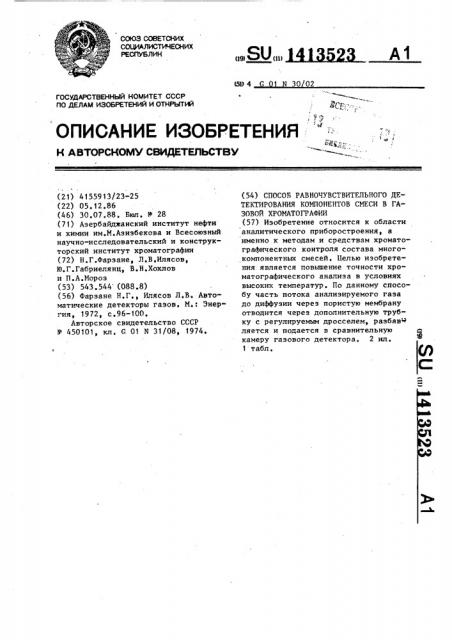 Способ равночувствительного детектирования компонентов смеси в газовой хроматографии (патент 1413523)