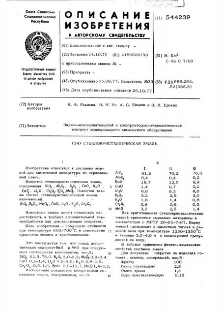 Стеклокристаллическая эмаль (патент 544239)