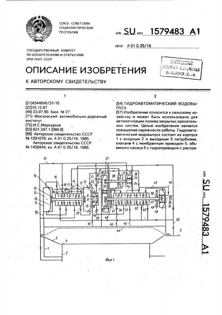 Гидроавтоматический водовыпуск (патент 1579483)