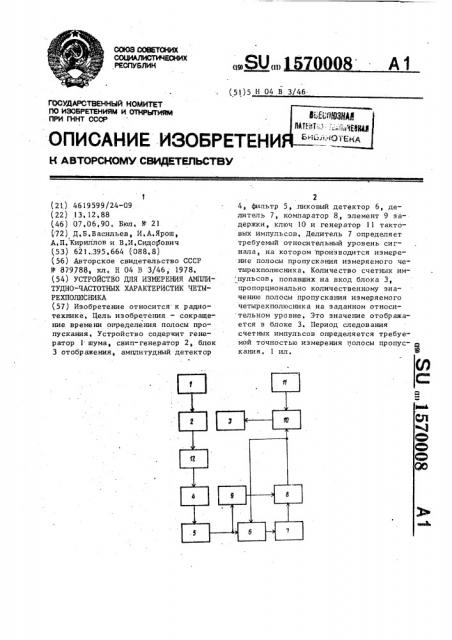 Устройство для измерения амплитудно-частотных характеристик четырехполюсника (патент 1570008)