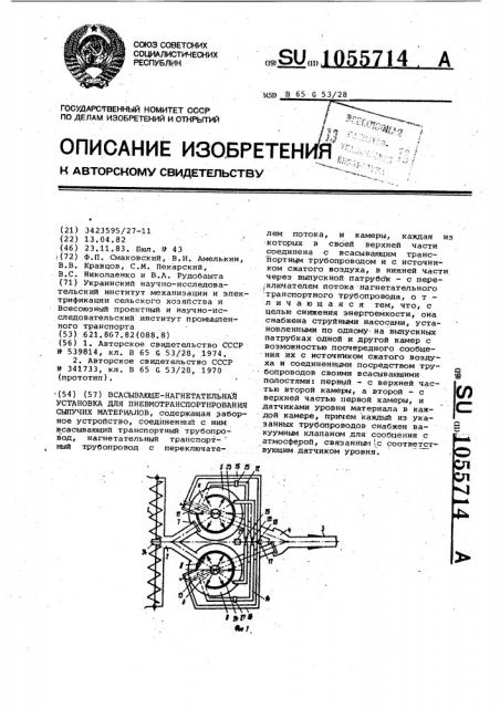 Всасывающе-нагнетательная установка для пневмотранспортирования сыпучих материалов (патент 1055714)