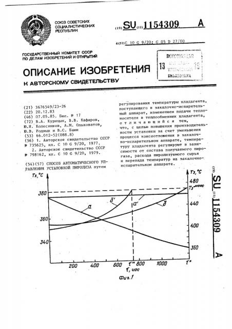 Способ автоматического управления установкой пиролиза (патент 1154309)
