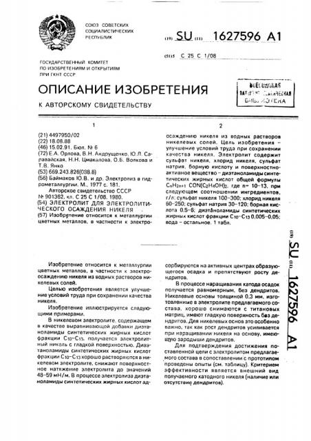 Электролит для электролитического осаждения никеля (патент 1627596)
